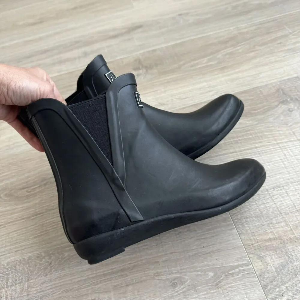 Sugar Womens Splash Rubber Ankle Black Rain Boots Shoes Womens Size 6